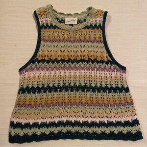 Universal Thread Crochet Knit Tank Top with Multicolor Stripes